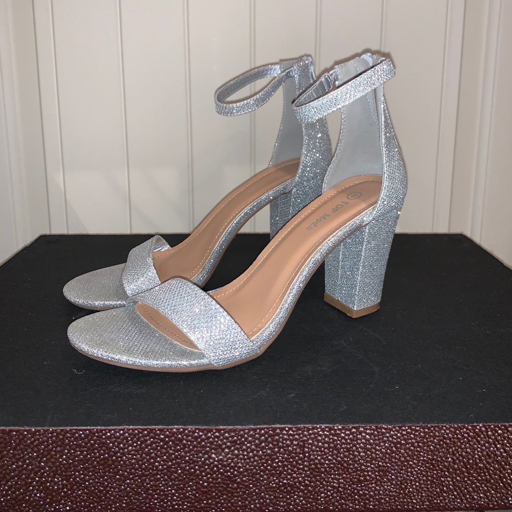 Silver Sparkly Block Heel